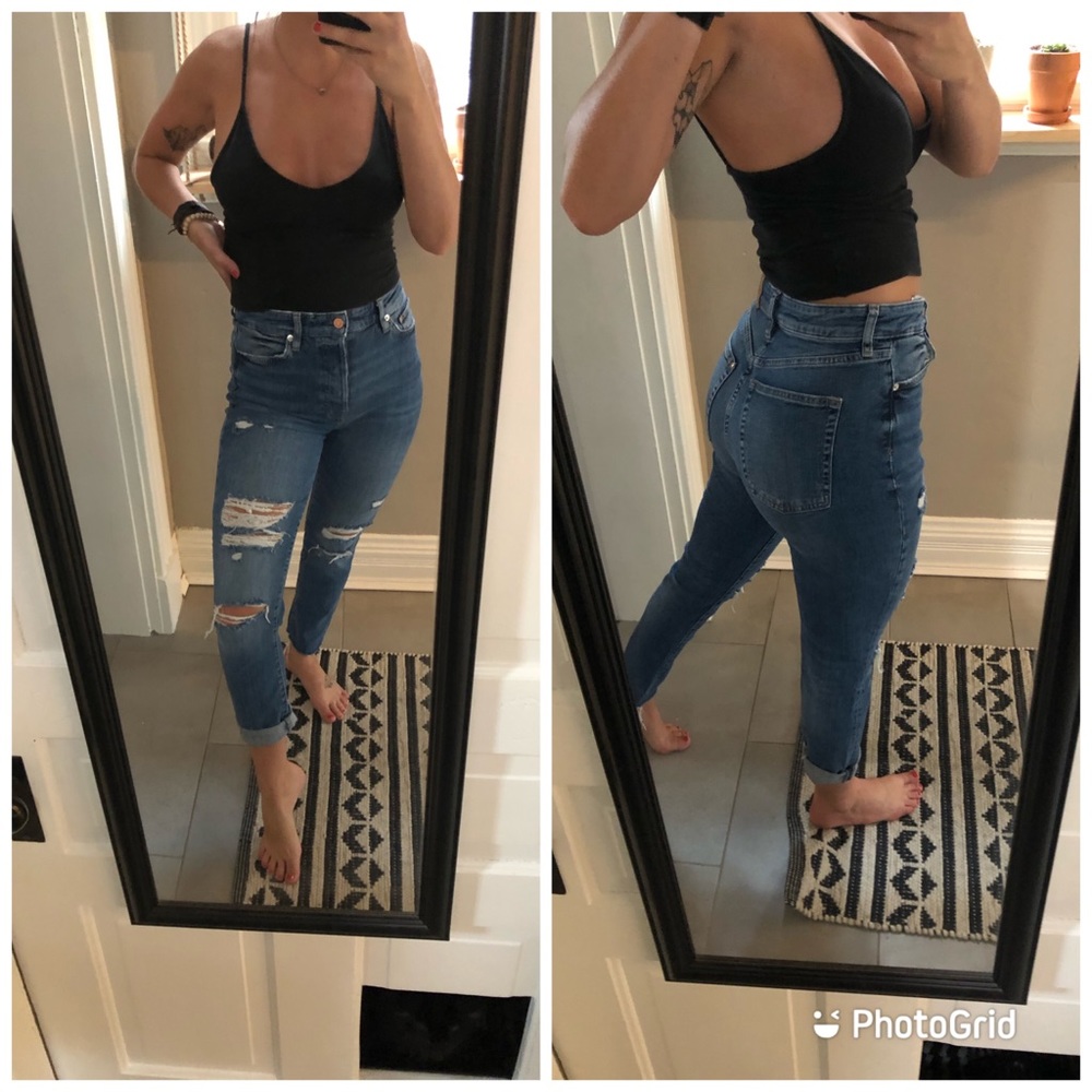 High rise distressed mom jeans